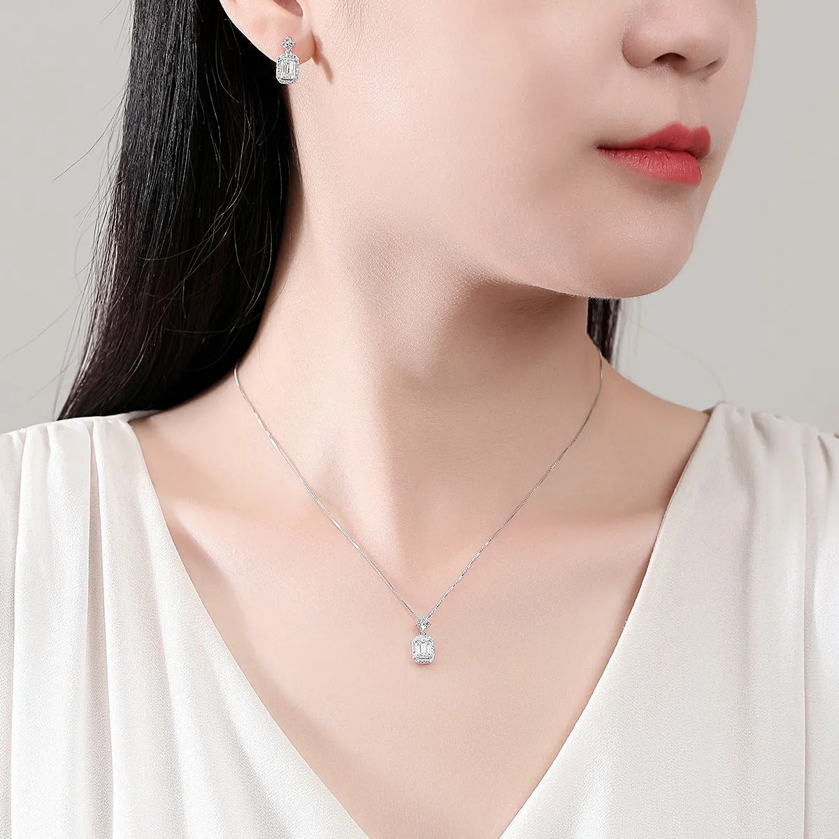 Pair of rectangular 925 silver women's earrings with electroplated finish, MSE23040303