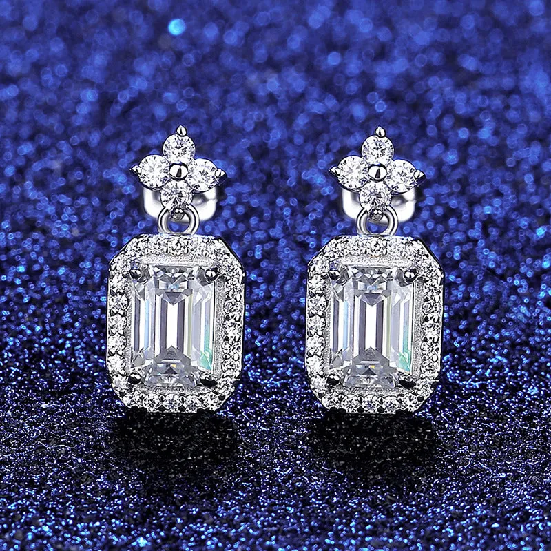 Pair of rectangular 925 silver women's earrings with electroplated finish, MSE23040303