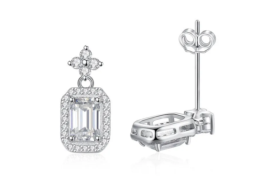 Pair of rectangular 925 silver women's earrings with electroplated finish, MSE23040303