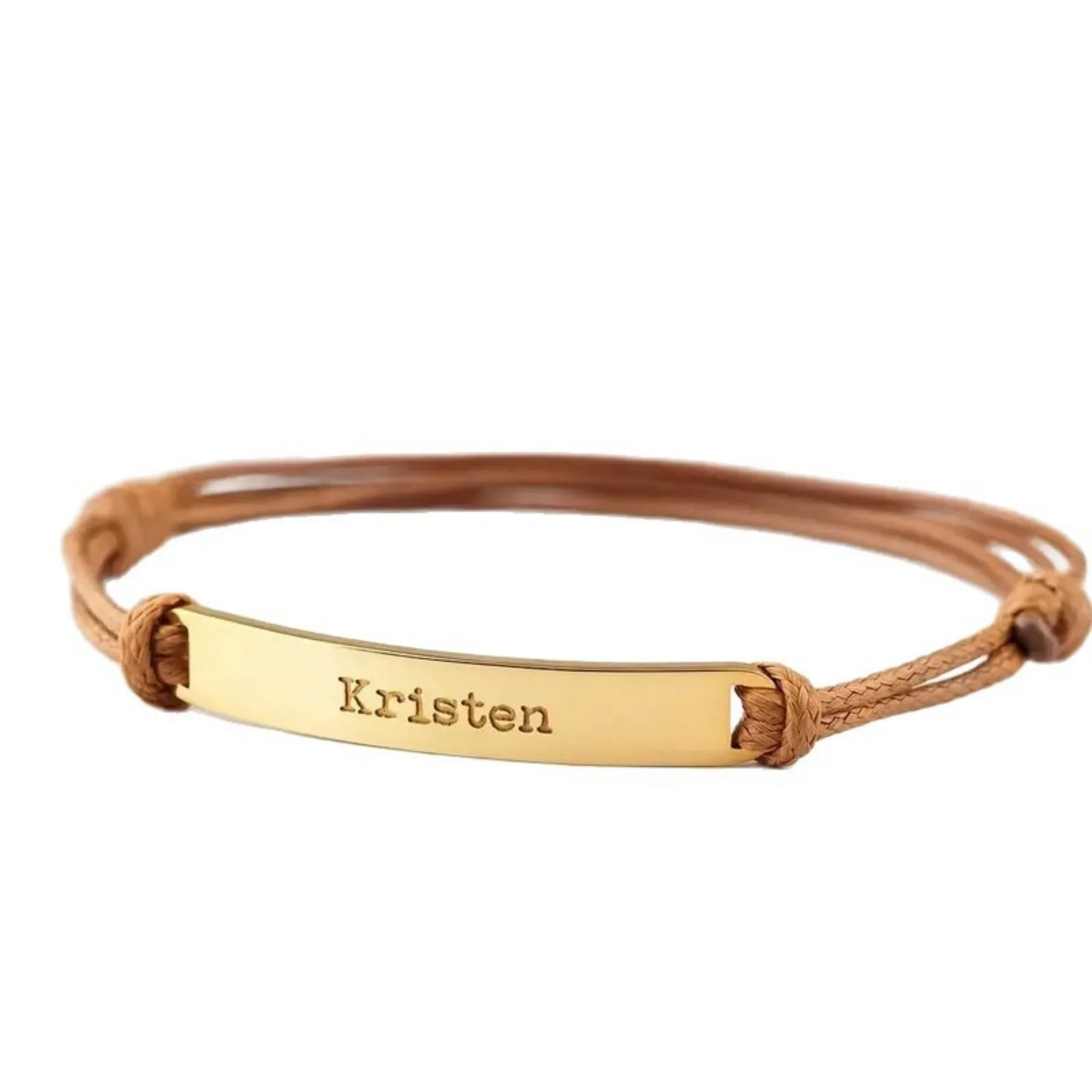 Stainless steel curved inspirational engraved woven stretch wristband in rose gold finish with synthetic leather band