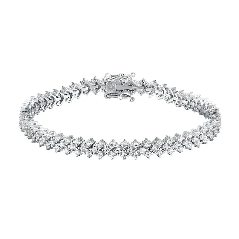 Silver plaid bracelet for women with moissanite stone on neutral background showing woven pattern and clasp
