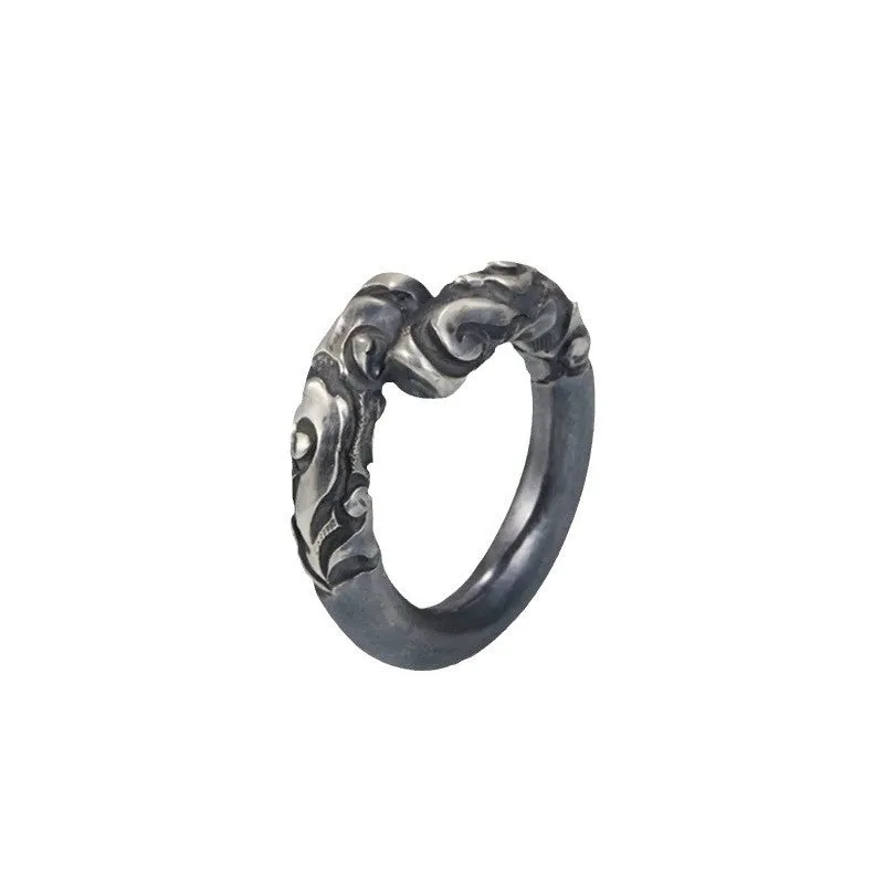 Retro Ruyi golden cudgel ring with adjustable opening, alloy, unisex geometric style