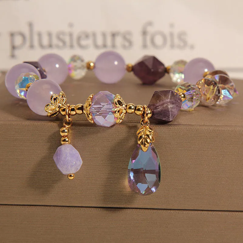 Retro purple crystal bracelet with lavender water drop charms for children