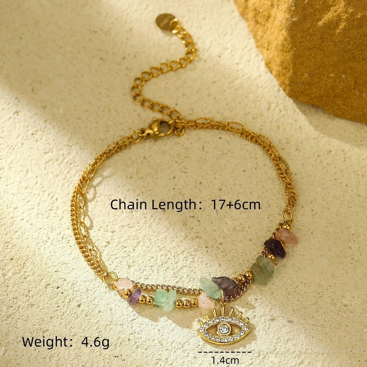 Niche Ins natural stone and freshwater pearl bracelet in stainless steel with 18K electroplating, geometric design, multiple colour options