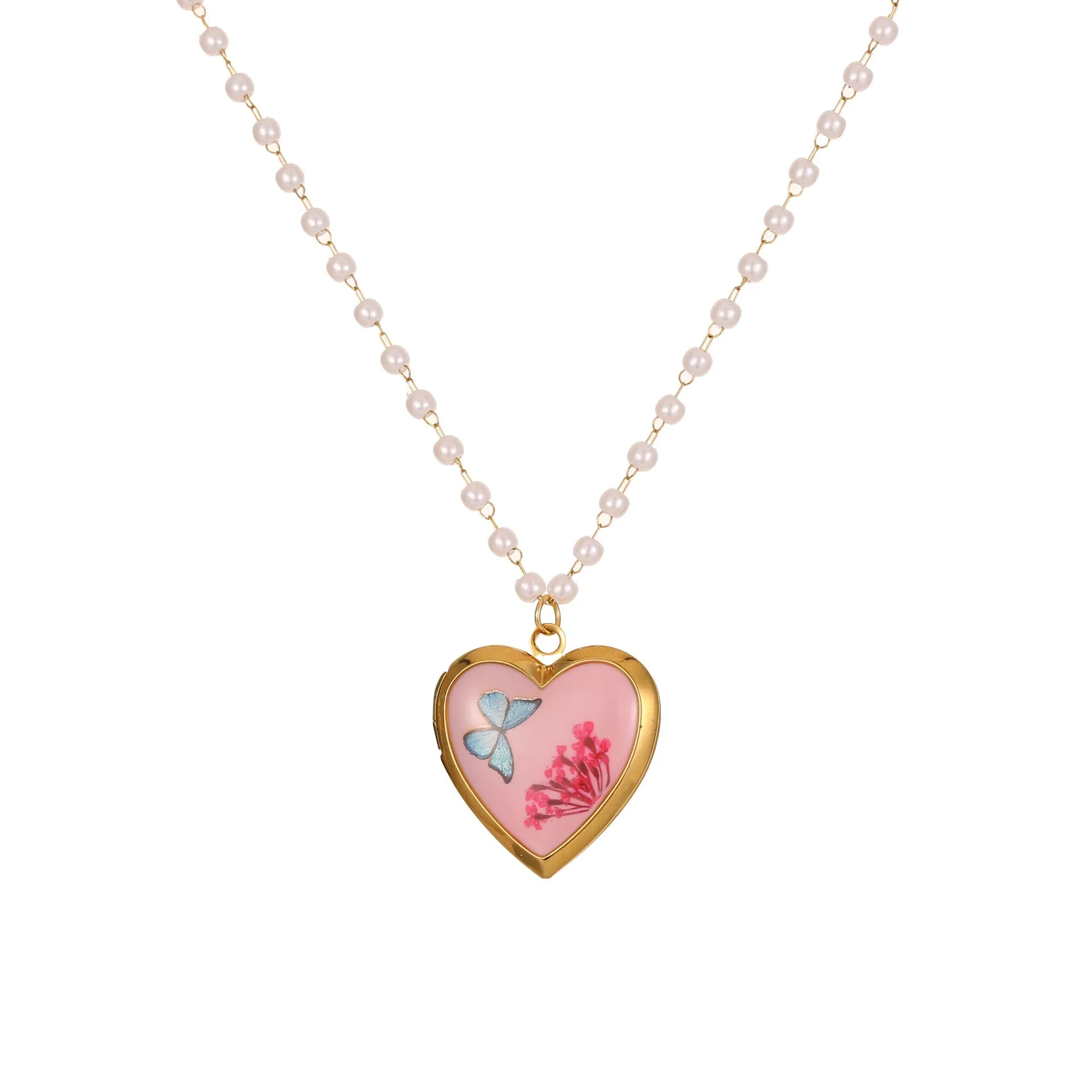 18K gold electroplated stainless steel love photo box necklace on display, geometric pendant, four colour options available