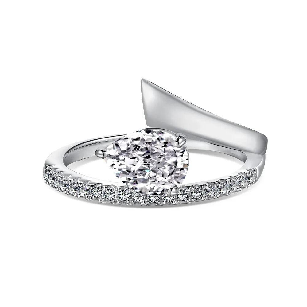 Women's silver water drop diamond ring with electroplated finish, geometric drop shape, golden pink diamond colour option