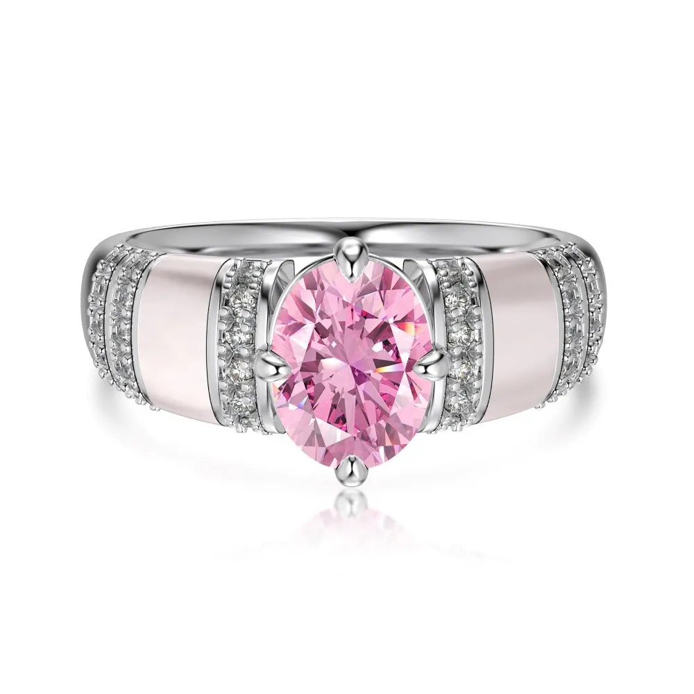 S925 sterling silver ice flower cut zircon inlaid ring with platinum electroplating on white background