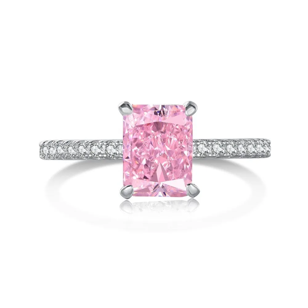 S925 sterling silver ice flower cut zircon inlaid ring with platinum electroplating on white background