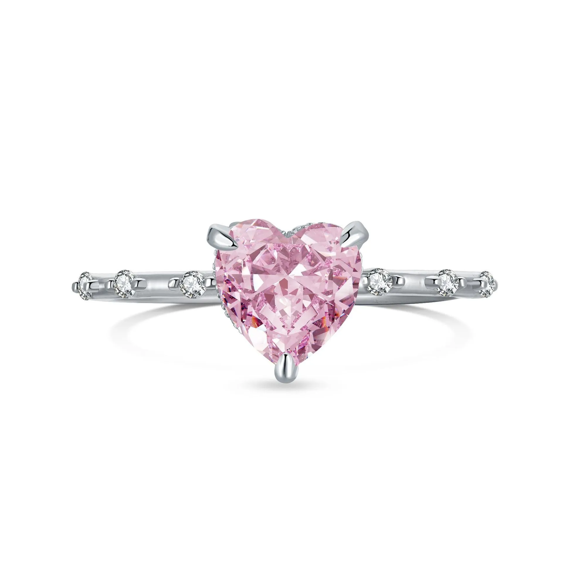S925 sterling silver ice flower cut zircon inlaid ring with platinum electroplating on white background