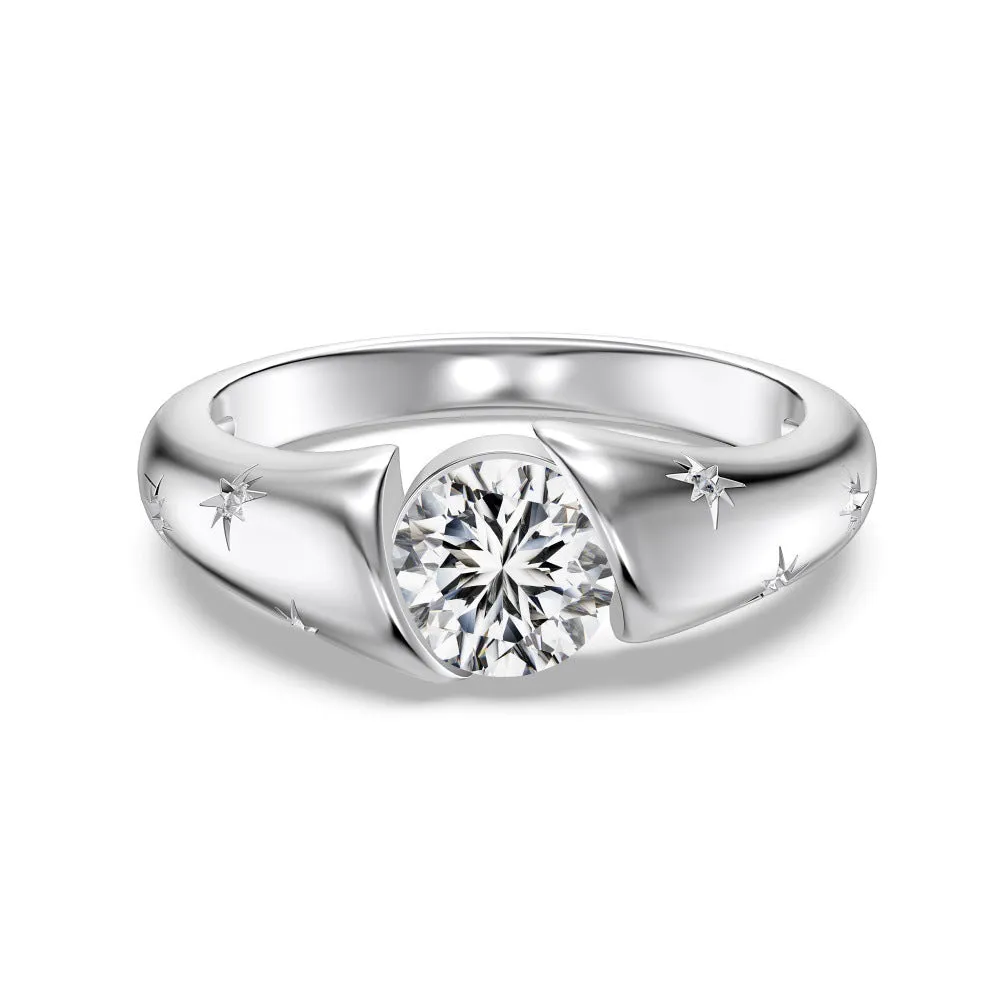 Silver round ring with glossy electroplated finish on display