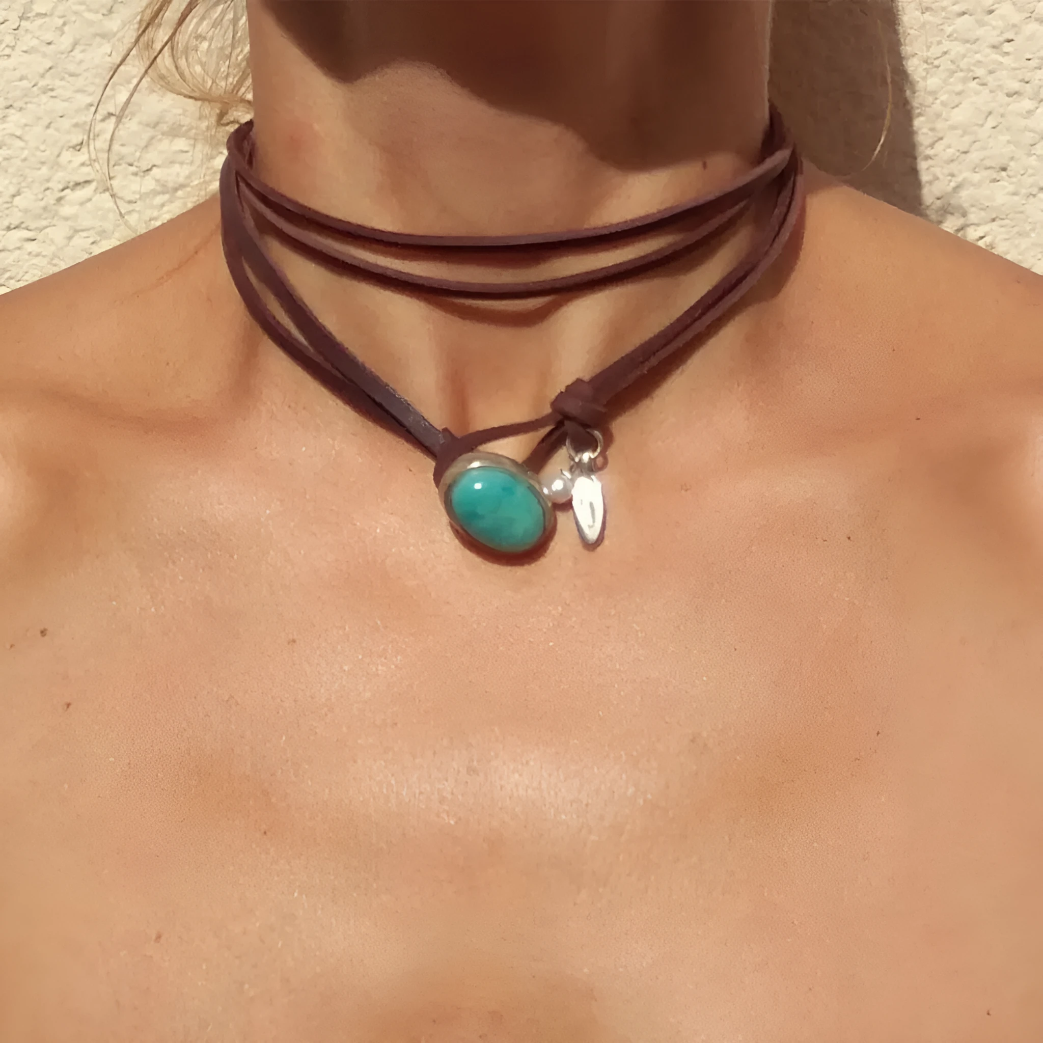 Bohemian vintage turquoise multi-layer geometric necklace with adjustable 41-50cm length for women