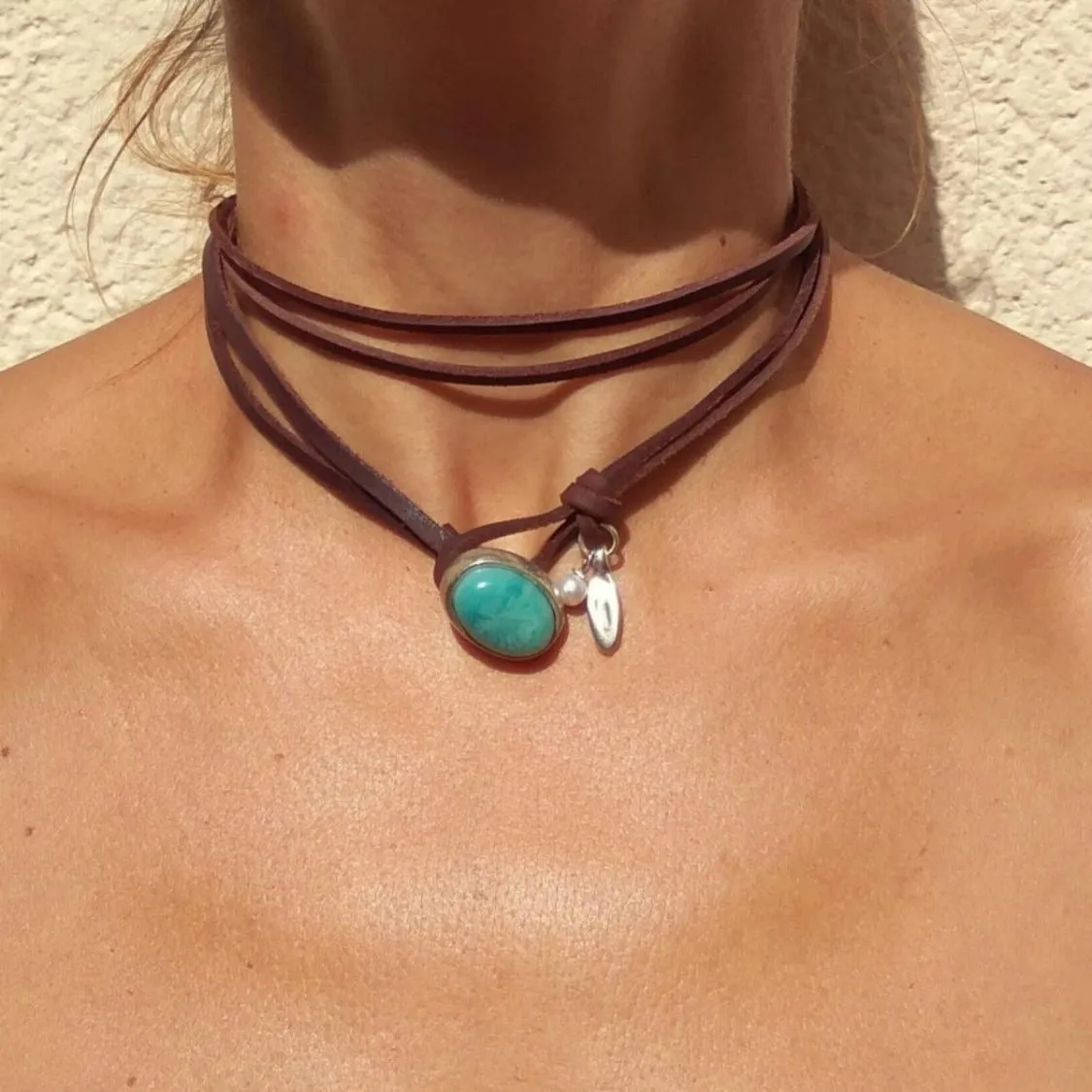 Bohemian vintage turquoise multi-layer geometric necklace with adjustable 41-50cm length for women
