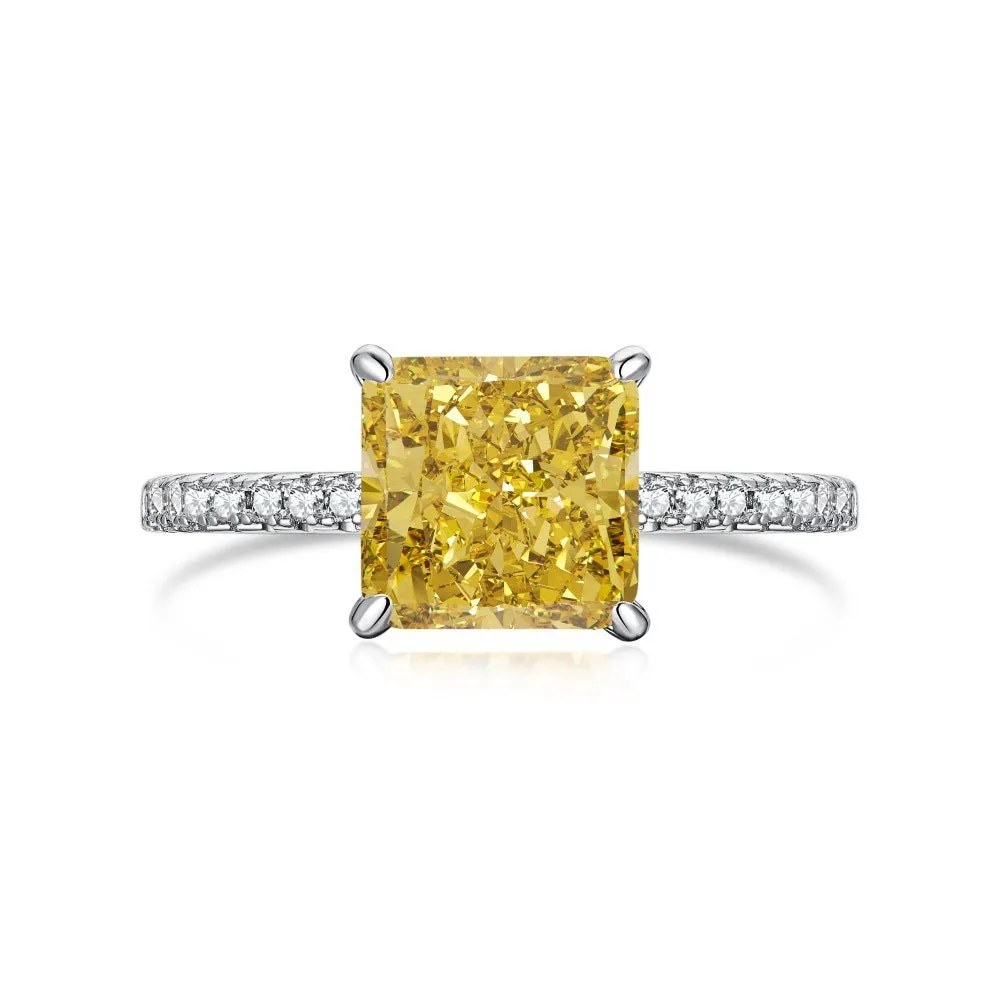 Sterling silver geometric cube sugar ring with ice flower cut cubic zirconia on silver background