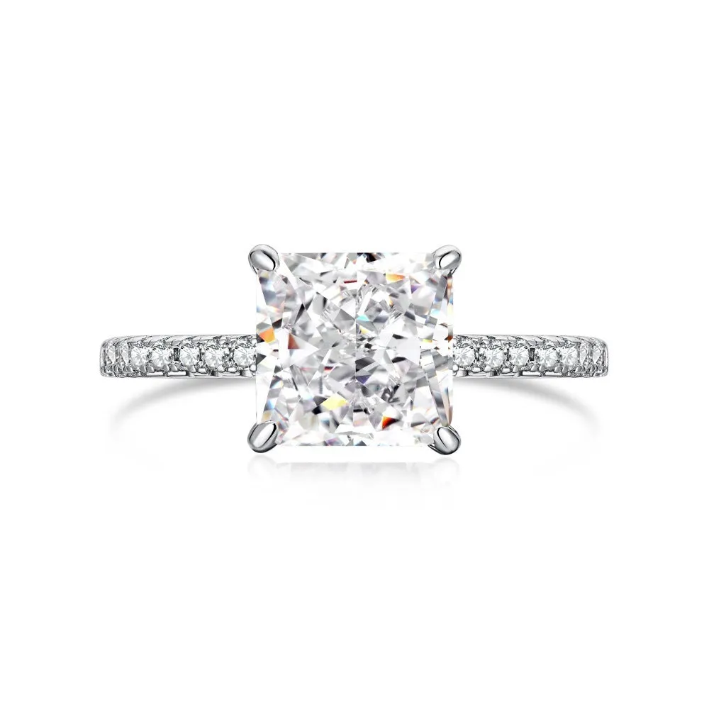 Sterling silver geometric cube sugar ring with ice flower cut cubic zirconia on silver background