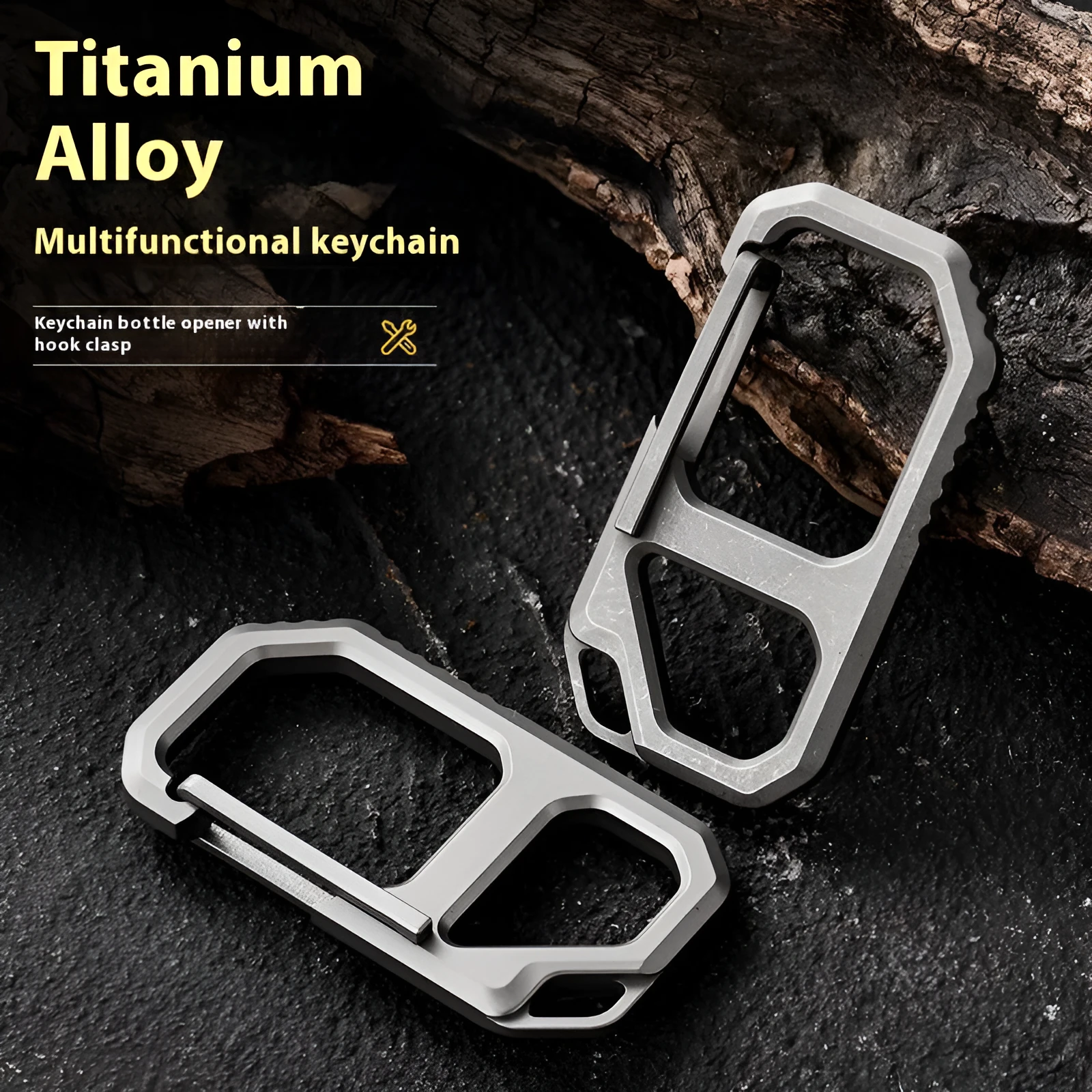 Creative EDC titanium alloy keychain survival tool with stainless steel ring, 18g, sand blasting finish