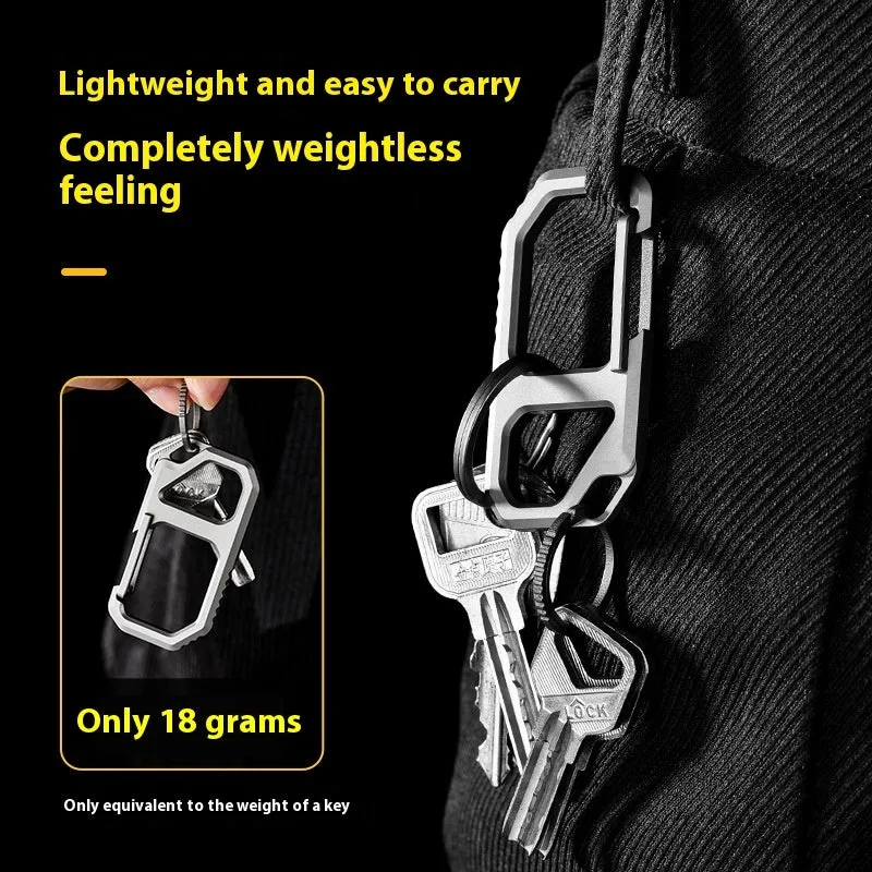 Creative EDC titanium alloy keychain survival tool with stainless steel ring, 18g, sand blasting finish