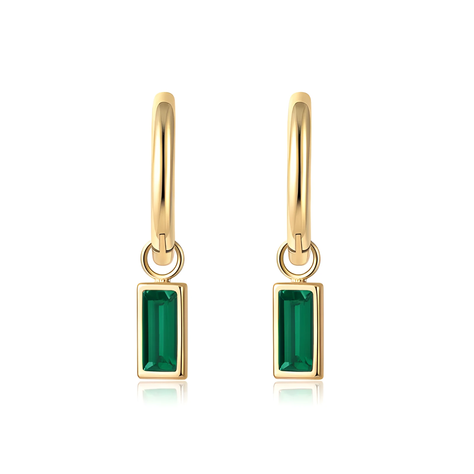 Emerald square zircon earrings on titanium steel with O-shaped chain, geometric simple style