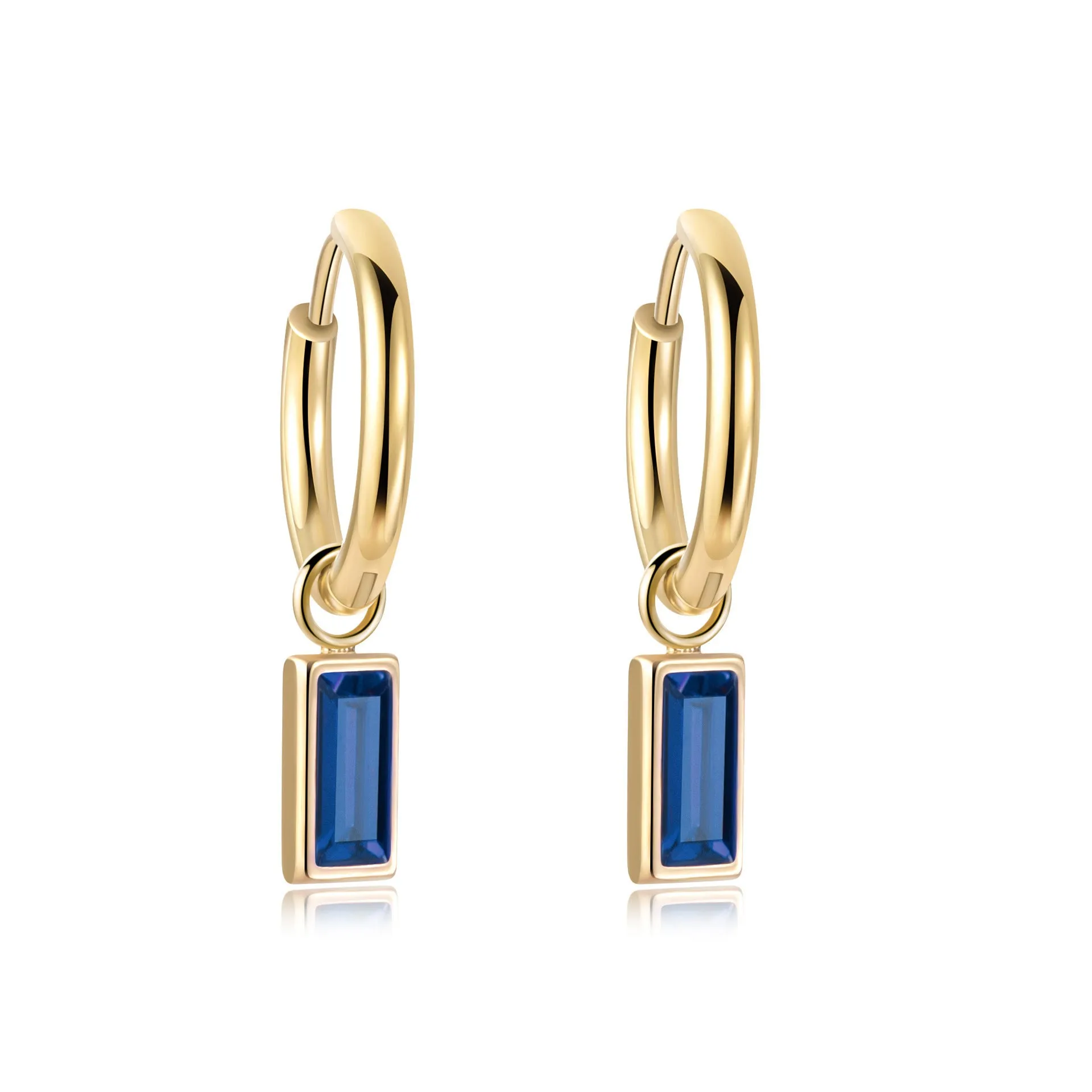 Emerald square zircon earrings on titanium steel with O-shaped chain, geometric simple style