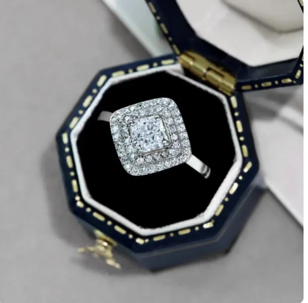 Sterling silver ring with yellow zircon stones in European American style for women sizes 6 to 9
