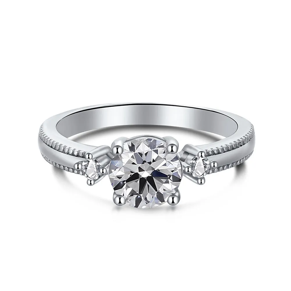 Women's classic four-claw silver ring with electroplated finish in AY120209 colour, shown on a neutral background.