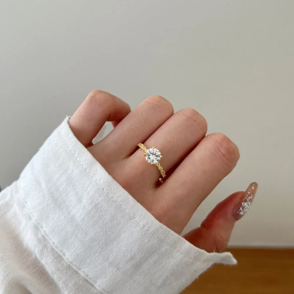 Women's silver zircon ring with electroplated finish, simple band, size No 6