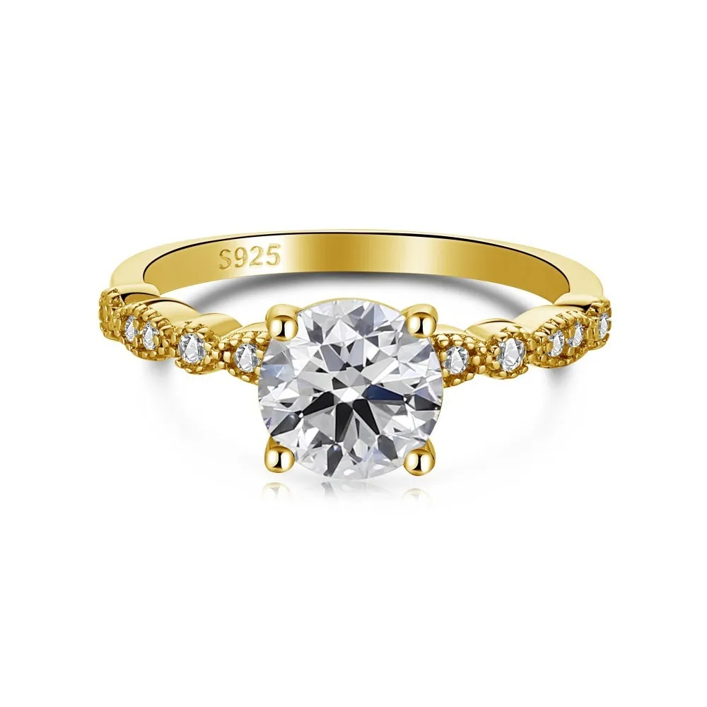 Women's silver zircon ring with electroplated finish, simple band, size No 6