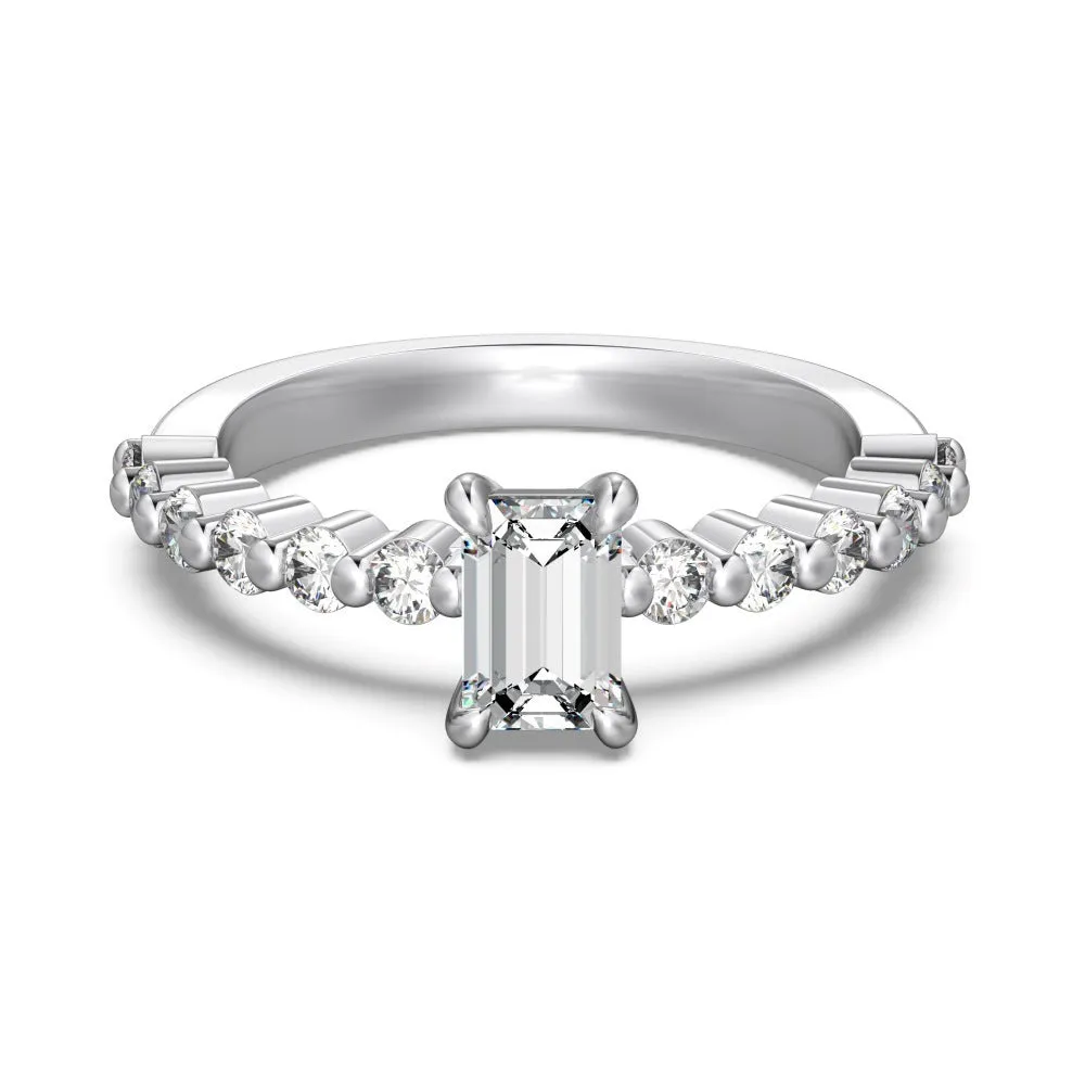 Round diamond ring for women in silver with electroplated white gold colour, size 5 to 9, model DY121108-S-W-WH