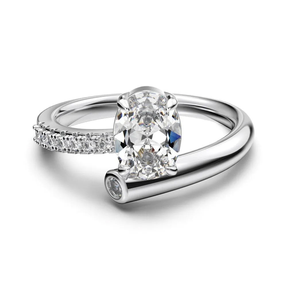 S925 sterling silver ring with oval zircon star track design on white background