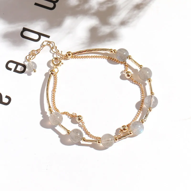 Double layer electroplated crystal bracelet with moonlight copper tube colouration in South Korean style