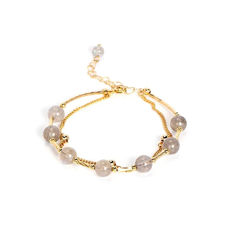 Double layer electroplated crystal bracelet with moonlight copper tube colouration in South Korean style