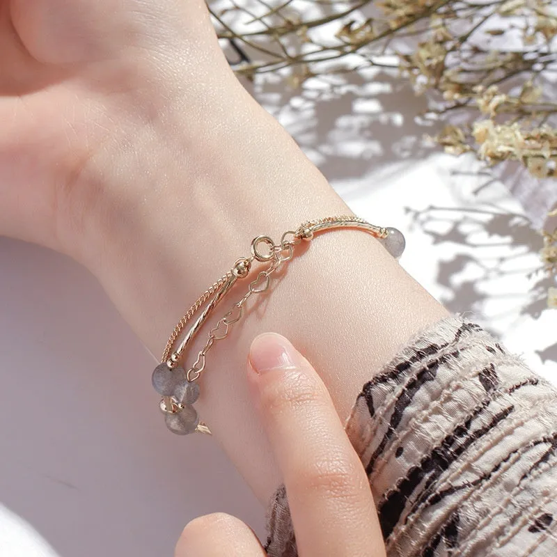 Double layer electroplated crystal bracelet with moonlight copper tube colouration in South Korean style