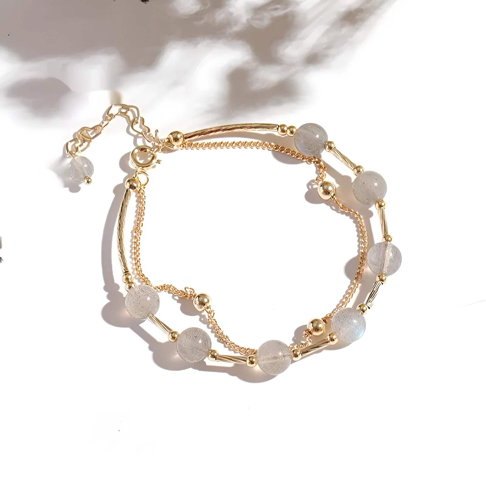 Double layer electroplated crystal bracelet with moonlight copper tube colouration in South Korean style
