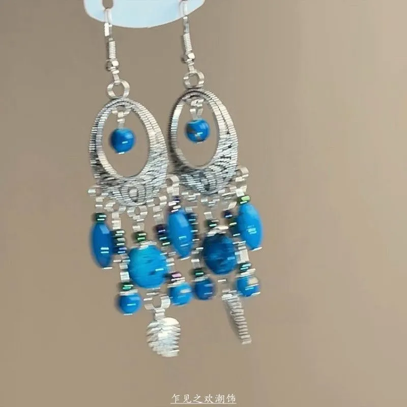 Water drop glass tassel earrings with diamond-embedded treatment, light luxury high-grade style, five colour options