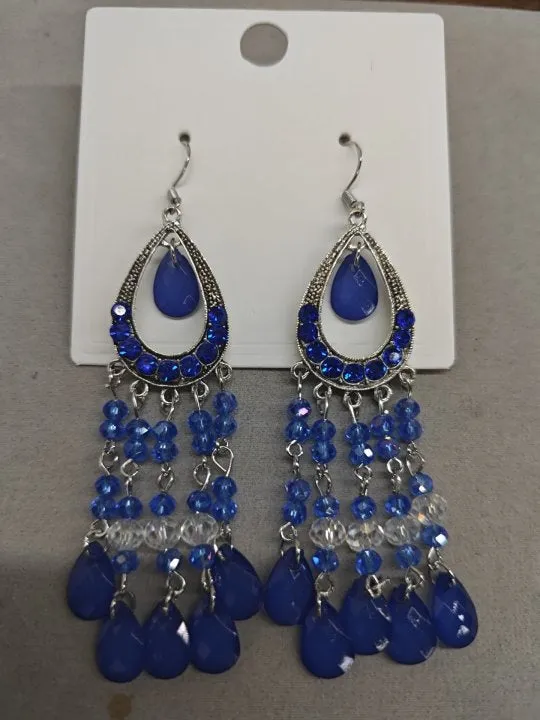 Water drop glass tassel earrings with diamond-embedded treatment, light luxury high-grade style, five colour options