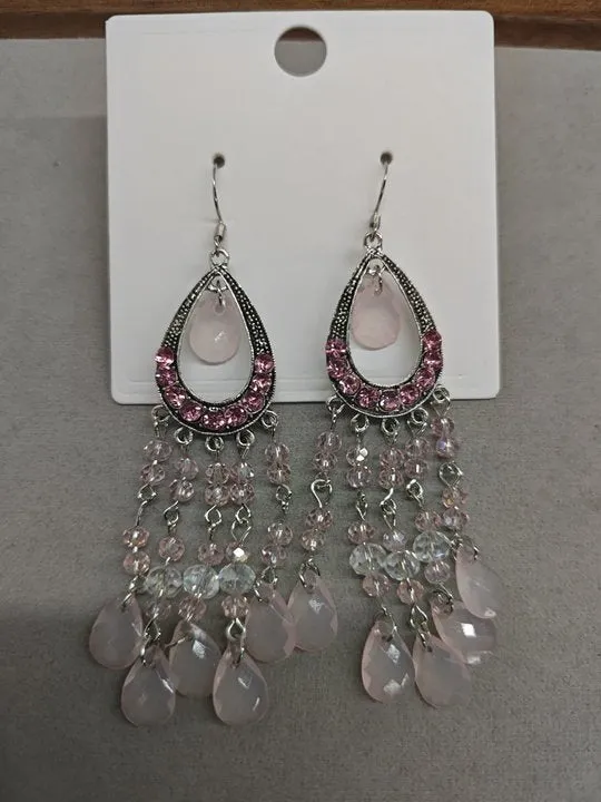Water drop glass tassel earrings with diamond-embedded treatment, light luxury high-grade style, five colour options