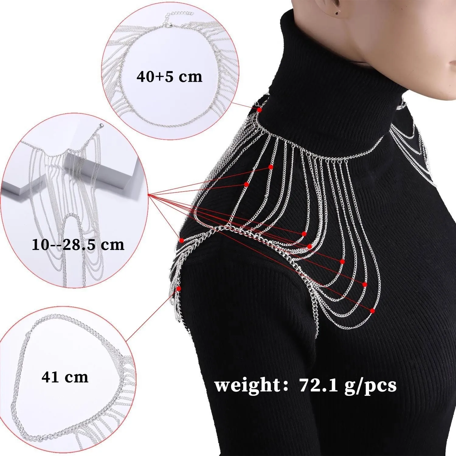 Fashion multi-layer body chain for women in gold and silver alloy shoulder chain jewellery