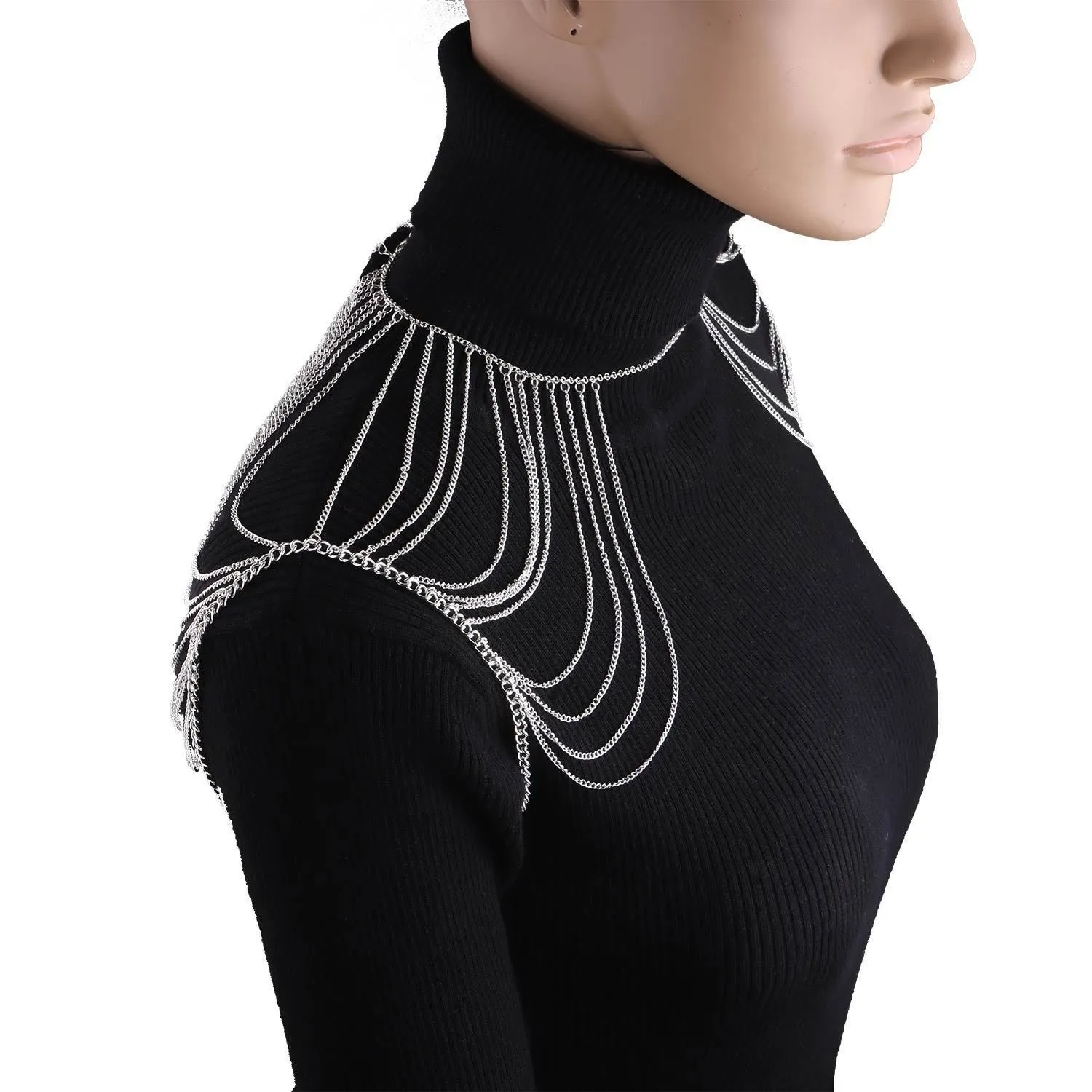 Fashion multi-layer body chain for women in gold and silver alloy shoulder chain jewellery