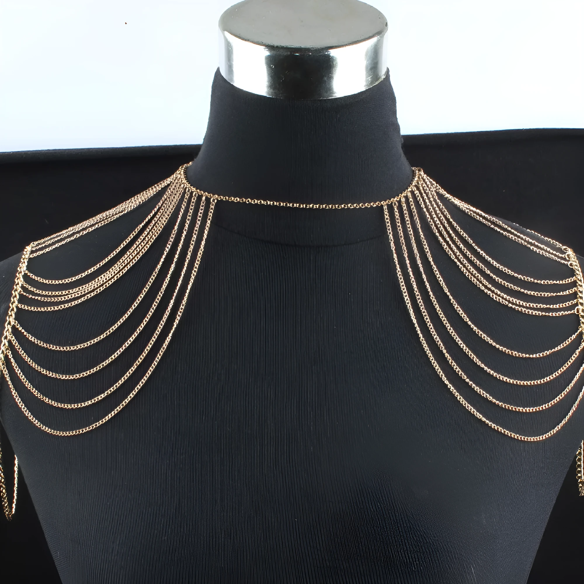 Fashion multi-layer body chain for women in gold and silver alloy shoulder chain jewellery