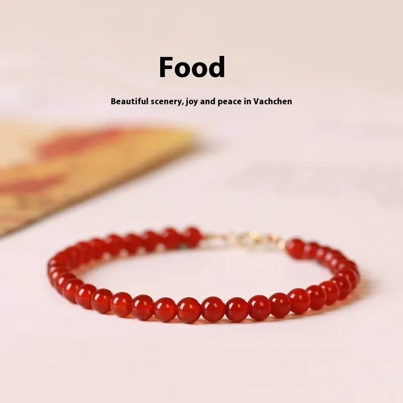 Ultra-thin red agate bracelet for women showing classic style and calm small profile