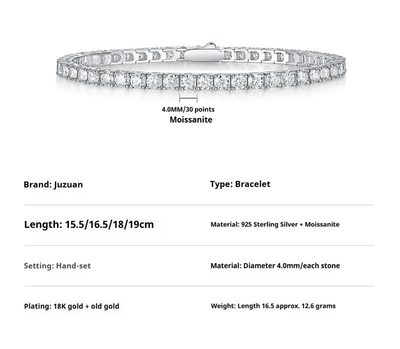 S925 silver moissanite tennis bracelet on wrist, unisex geometric lace design, round stones