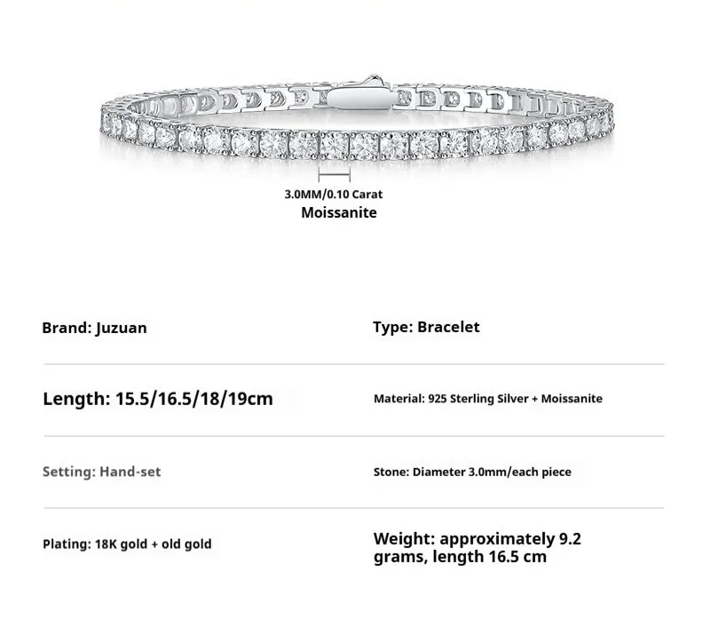 S925 silver moissanite tennis bracelet on wrist, unisex geometric lace design, round stones