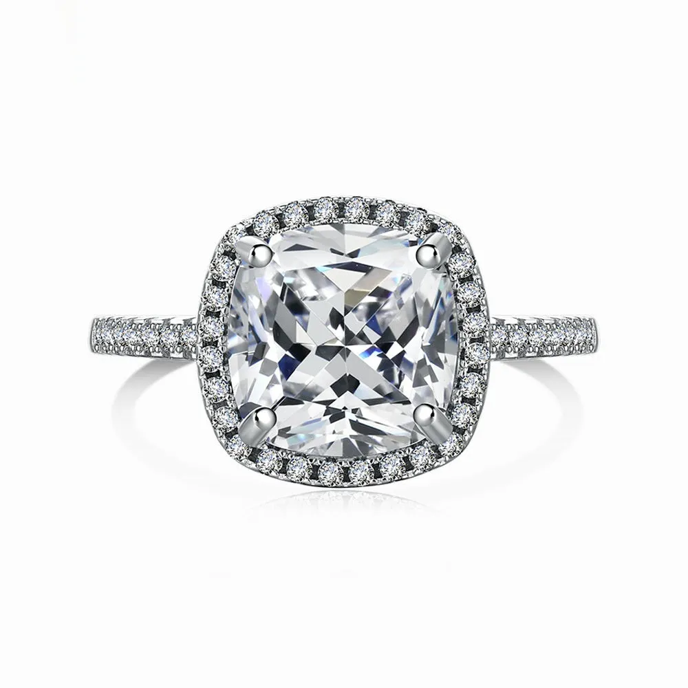 Sterling silver women's ring with fat square diamond silhouette and zircon treatment in sizes No 5 to No 10