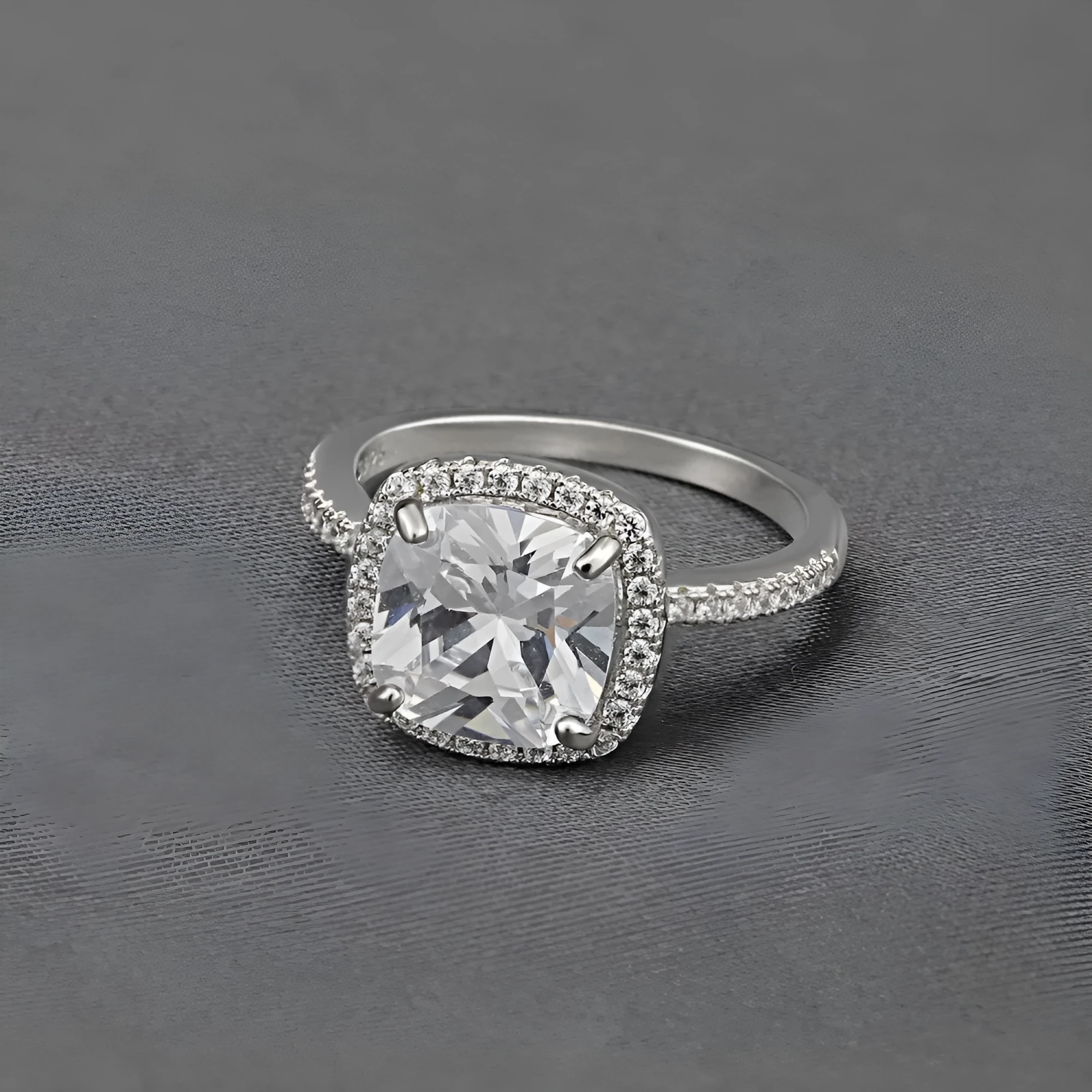 Sterling silver women's ring with fat square diamond silhouette and zircon treatment in sizes No 5 to No 10