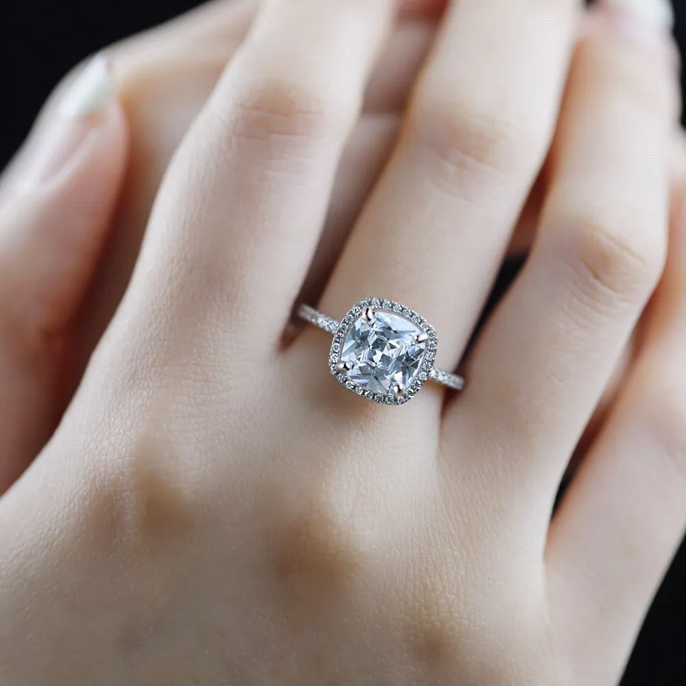 Sterling silver women's ring with fat square diamond silhouette and zircon treatment in sizes No 5 to No 10