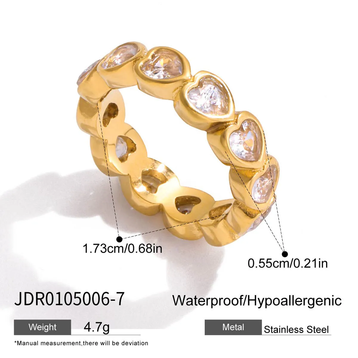 Love titanium steel ring for women, stainless steel, geometric love shape, light luxury finish, size options No 6 No 7 No 8