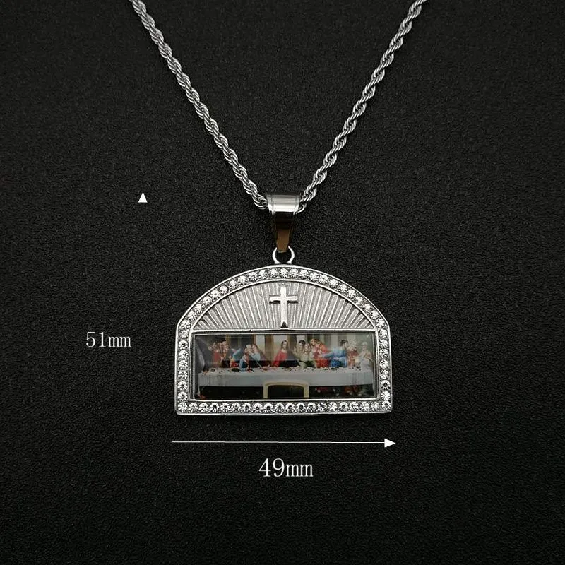 Titanium steel gold-plated thirteen apostles pendant necklace with gang drill texture on black background