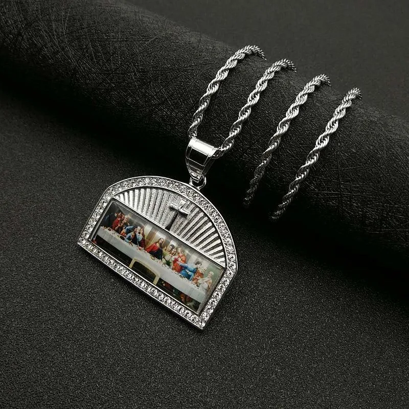 Titanium steel gold-plated thirteen apostles pendant necklace with gang drill texture on black background