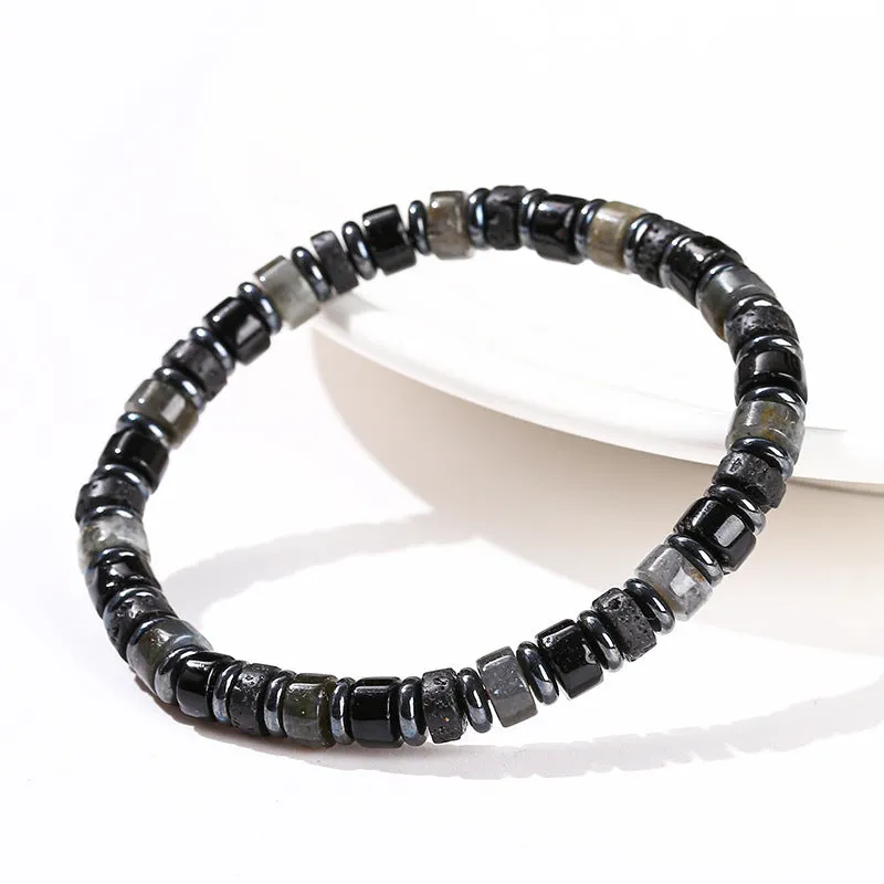 Natural volcanic rock and haematite 6mm geometric bead bracelet in blue pine lapis lazuli or haematite colours