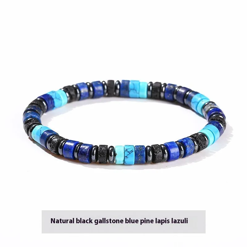 Natural volcanic rock and haematite 6mm geometric bead bracelet in blue pine lapis lazuli or haematite colours