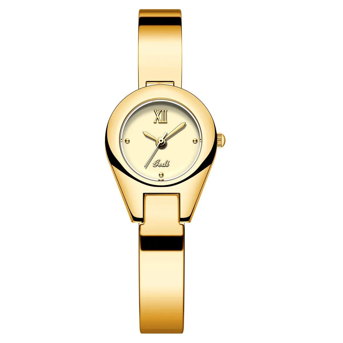 Women's quartz watch with 30mm white shell dial, silver hands, and white strap on display
